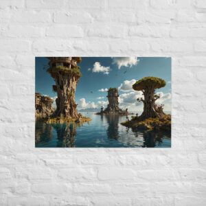 "Floating Islands with Strange Creatures" Poster - In Style of Salvador Dali